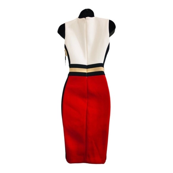 Calvin Klein red tan white black colorblock scuba fit sheath dress size 4 new - Picture 9 of 16
